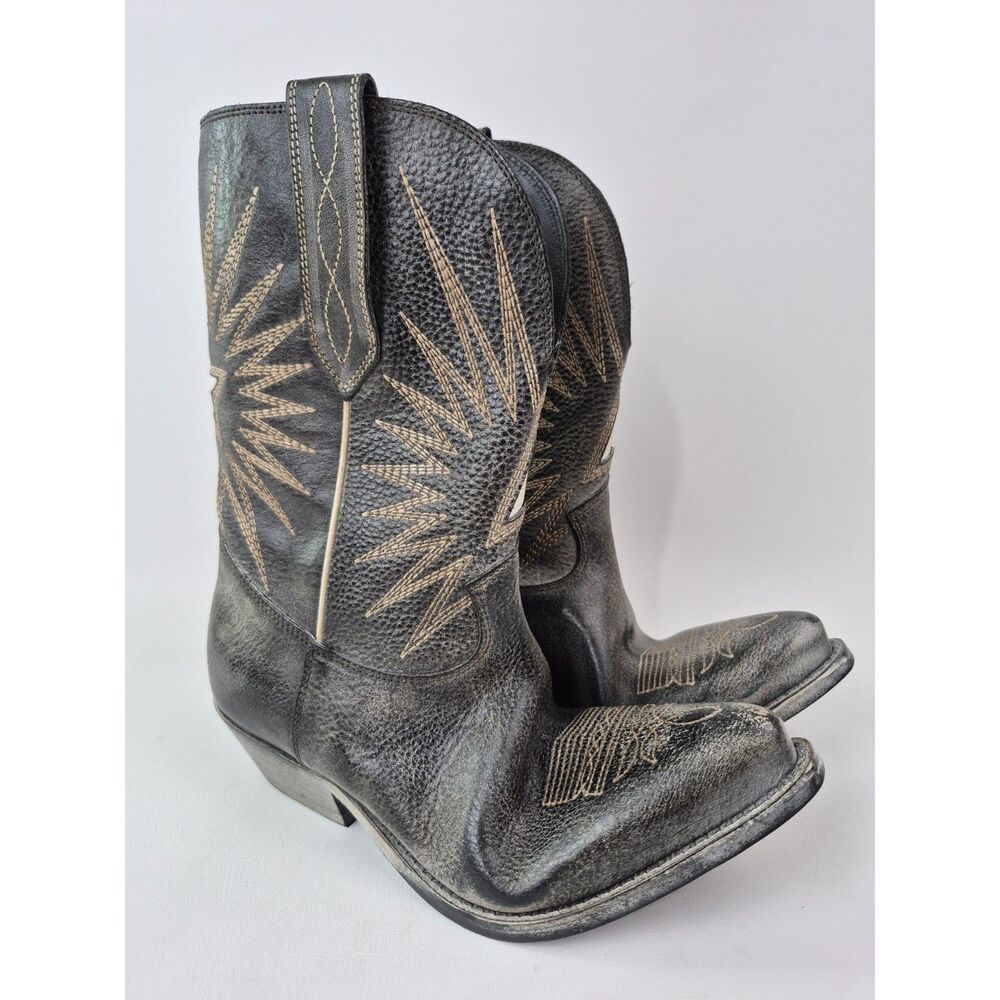 Golden Goose Black Ecru Wish Star Low Western Boots Size 38 EU/ US 8